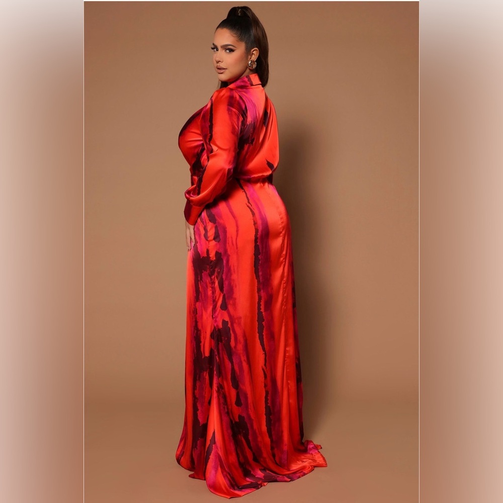 ✨ Gabriella Long Sleeve Twist Front Maxi Dress | Orange Combo ✨ - Picture 3 of 4